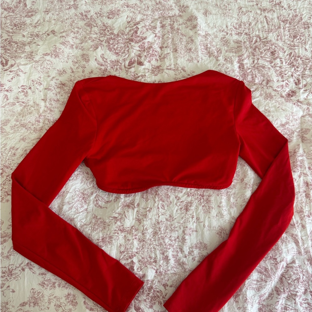 SHEIN Bold Red Long Sleeve Crop Top